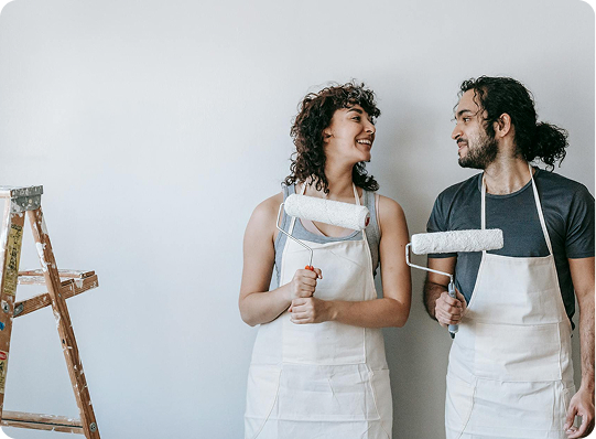 Couple painting together